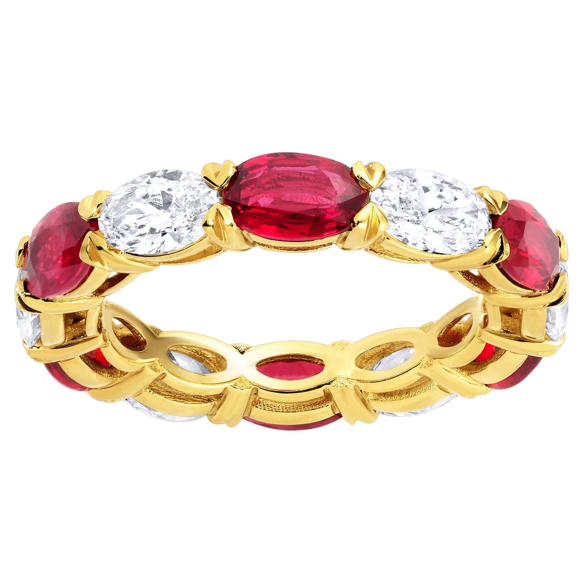 Ruby and Diamond Eternity Band Ring Oval Cut 4.86 Carats 18K Yellow Gold