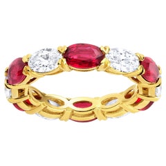 Ruby and Diamond Eternity Band Ring Oval Cut 4.86 Carats 18K Yellow Gold