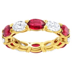 Ruby and Diamond Eternity Band Ring Oval Cut 4.86 Carats 18K Yellow Gold