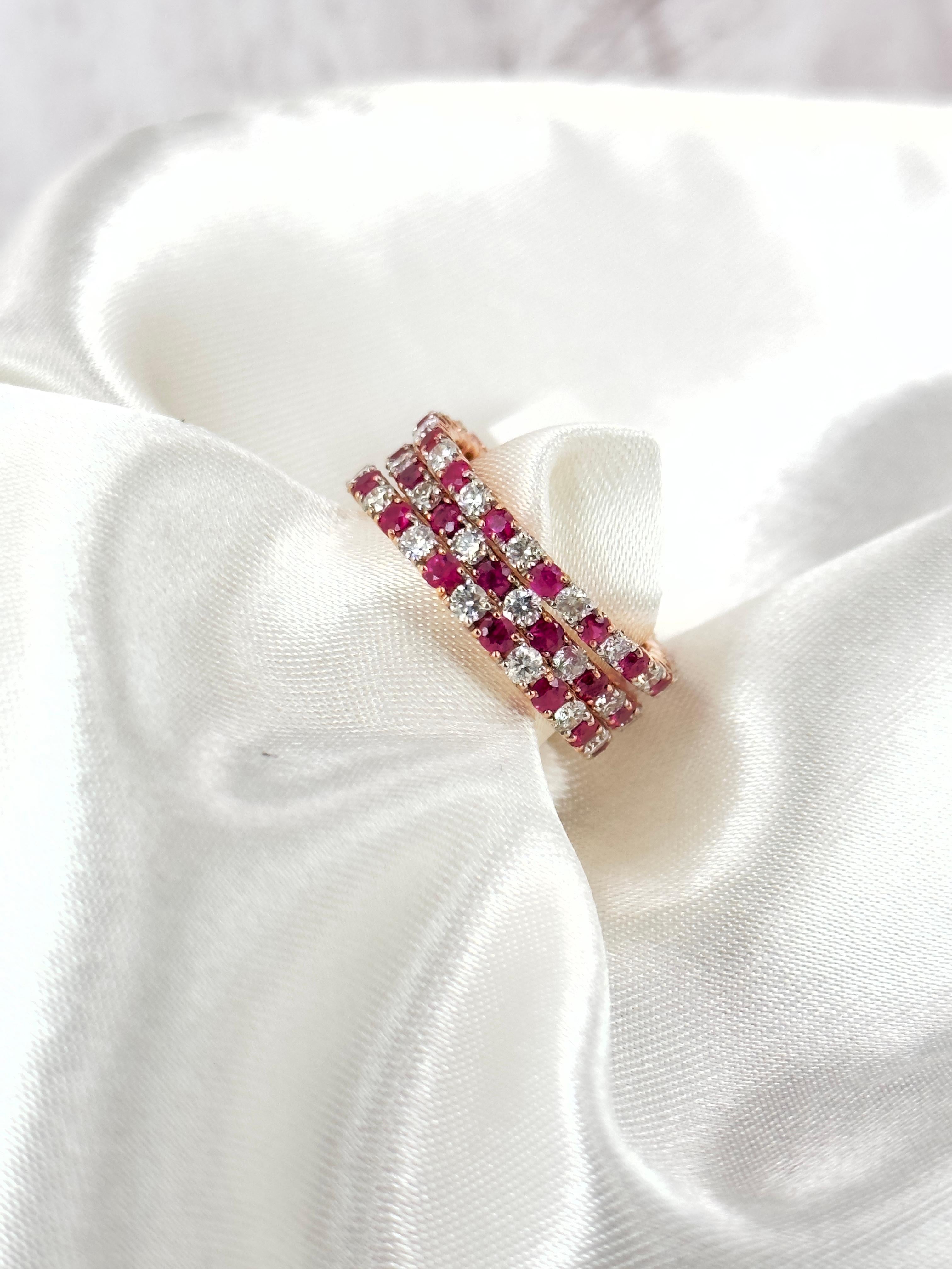 Ruby and Diamond Eternity Band Stacks, Gemstone Dainty Bands, Stackable Bands For Sale 4
