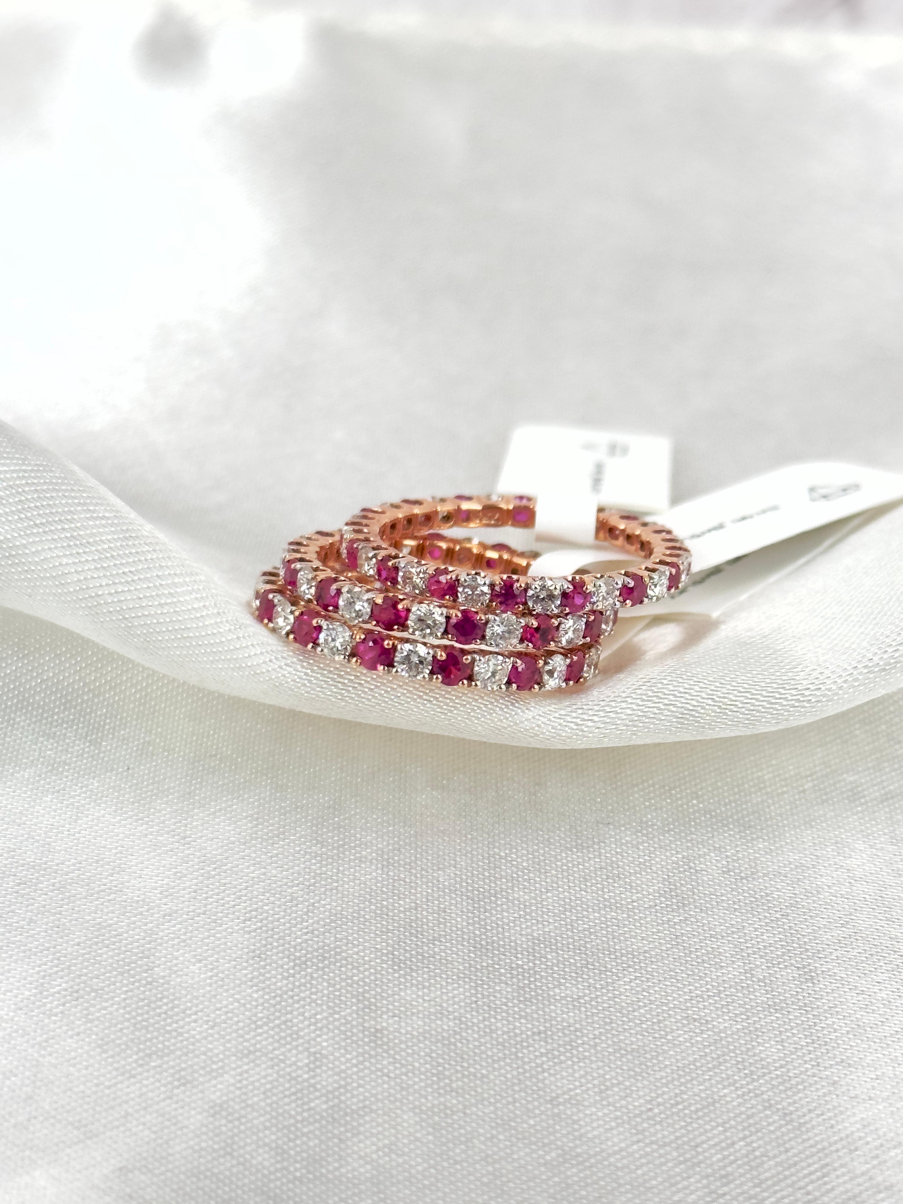 Adding to the alternating collection, our ruby and diamond eternity bands are here! Why only have one design when you can have both! Natural rubies and diamonds set in solid rose gold will surprise you. The shine, the luster, the look, and the feel