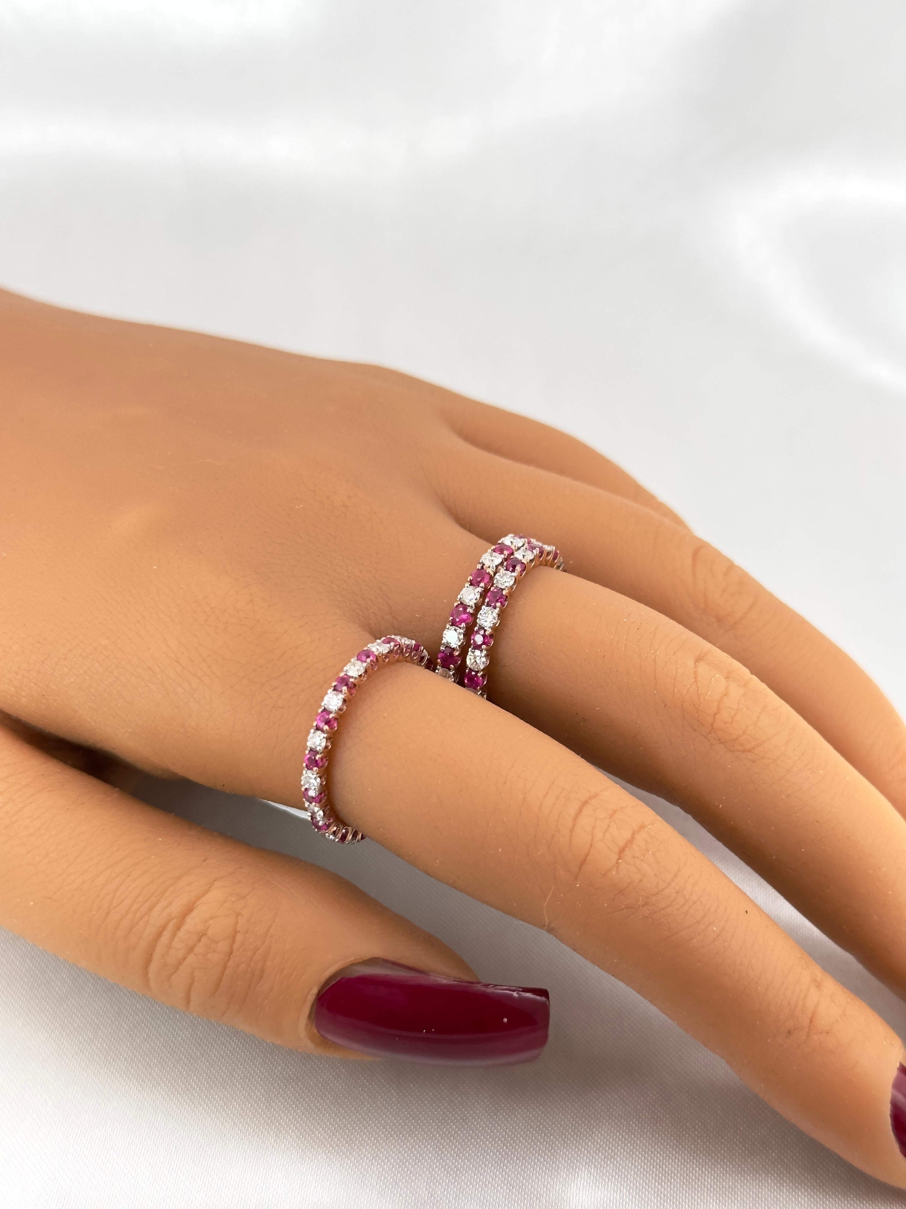 Round Cut Ruby and Diamond Eternity Band Stacks, Gemstone Dainty Bands, Stackable Bands For Sale