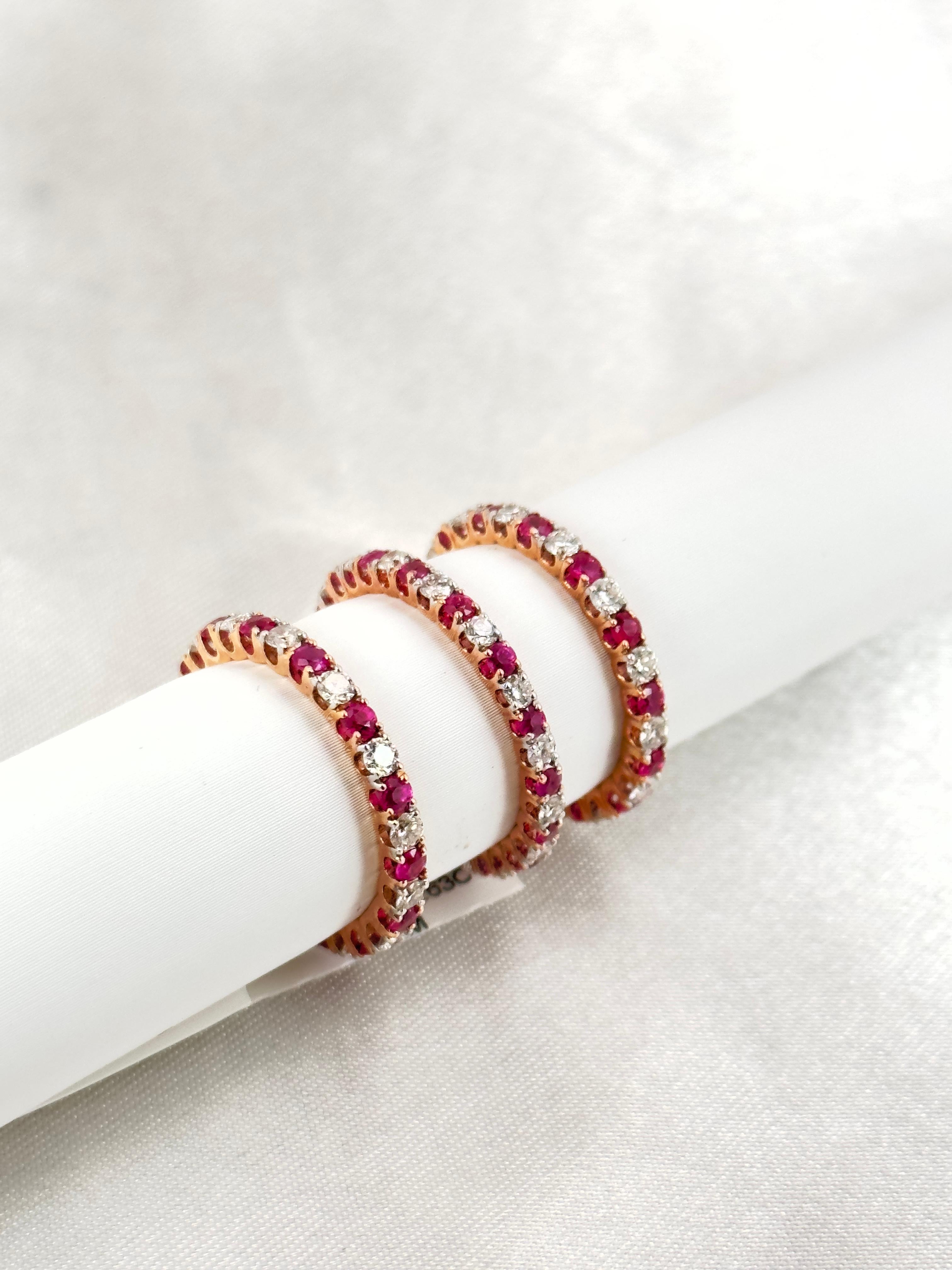 Women's Ruby and Diamond Eternity Band Stacks, Gemstone Dainty Bands, Stackable Bands For Sale