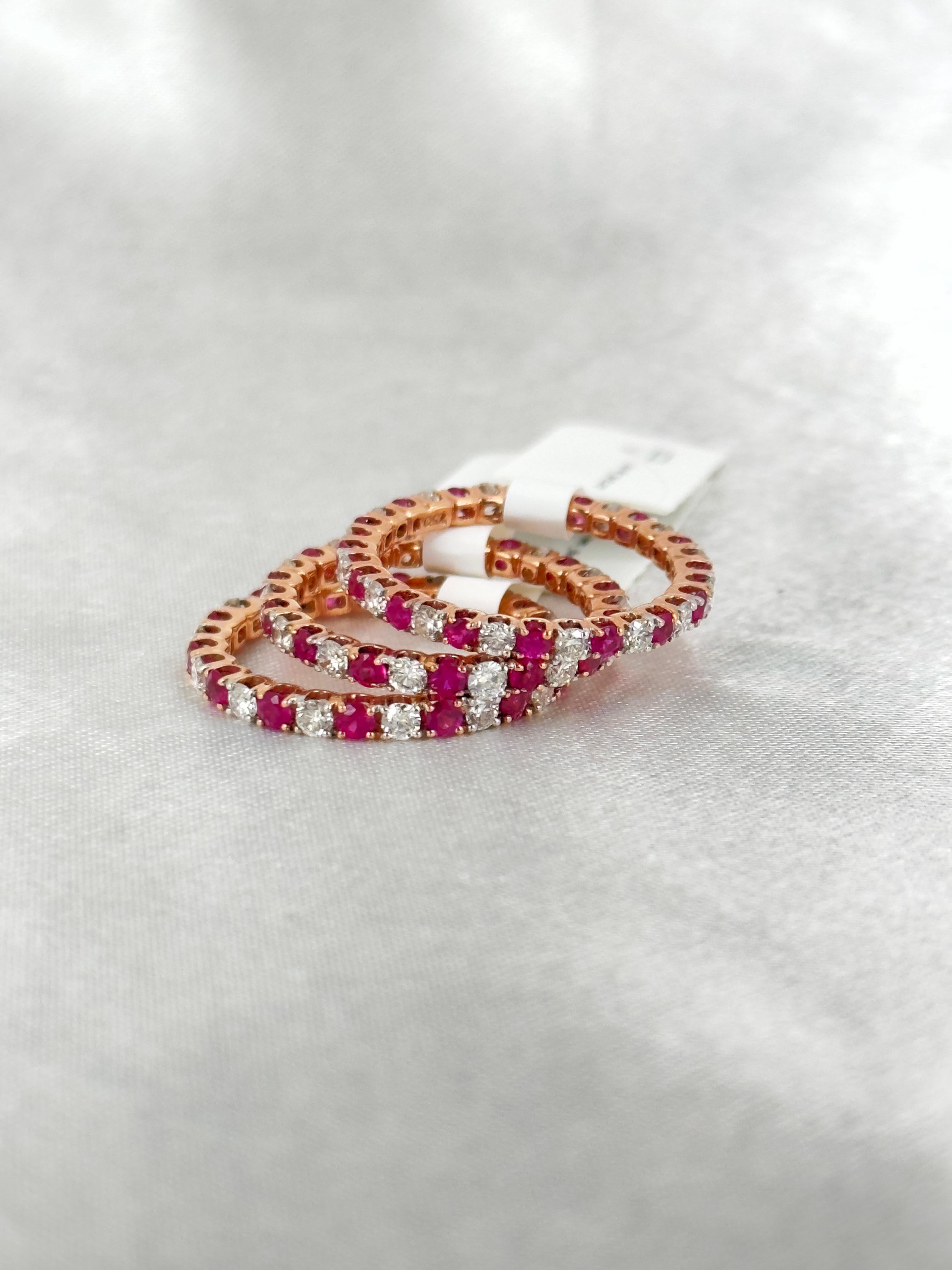 Ruby and Diamond Eternity Band Stacks, Gemstone Dainty Bands, Stackable Bands For Sale 2