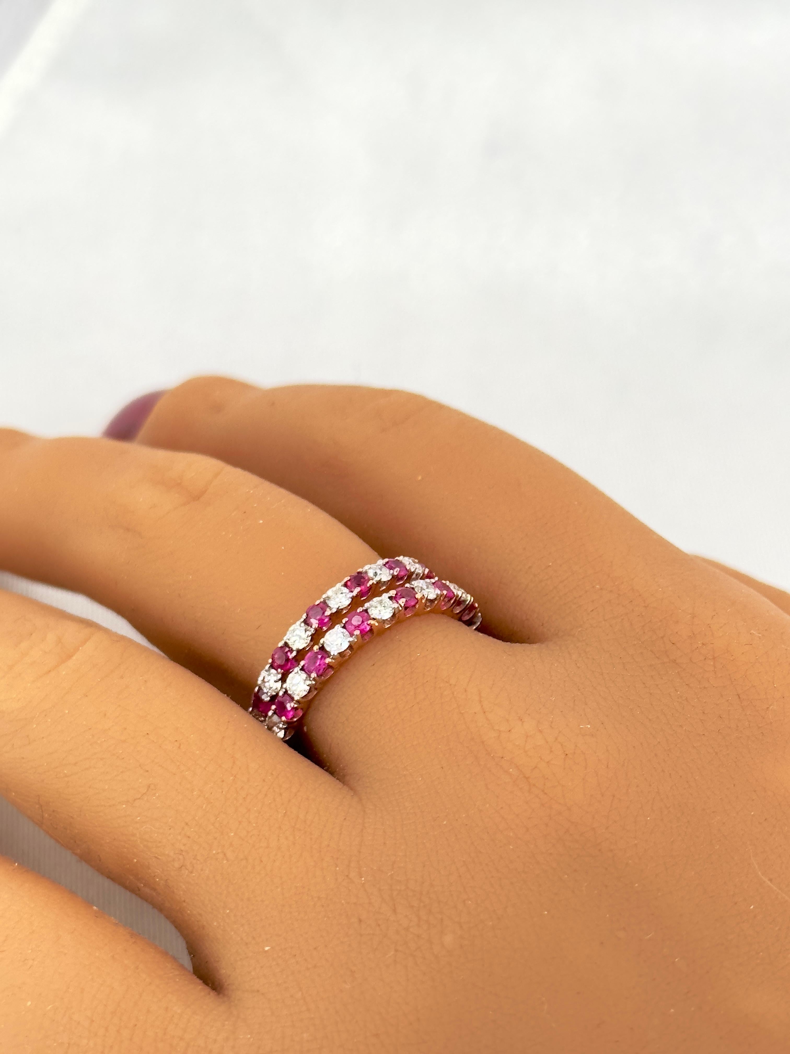 Ruby and Diamond Eternity Band Stacks, Gemstone Dainty Bands, Stackable Bands For Sale 3