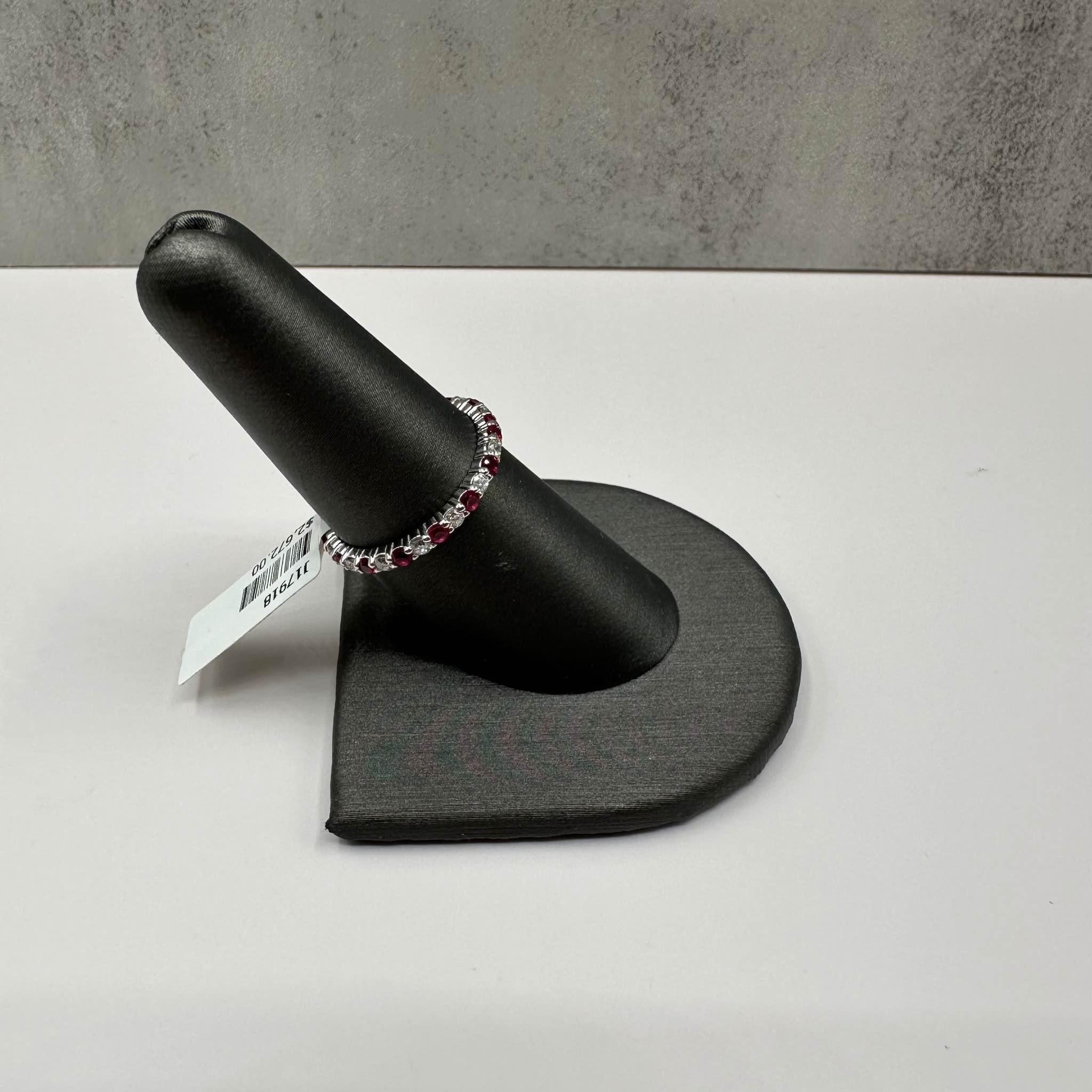 Round Cut Ruby and Diamond Eternity Ring in 18kt White Gold - 0.53ctw Diamonds, Size 7 For Sale