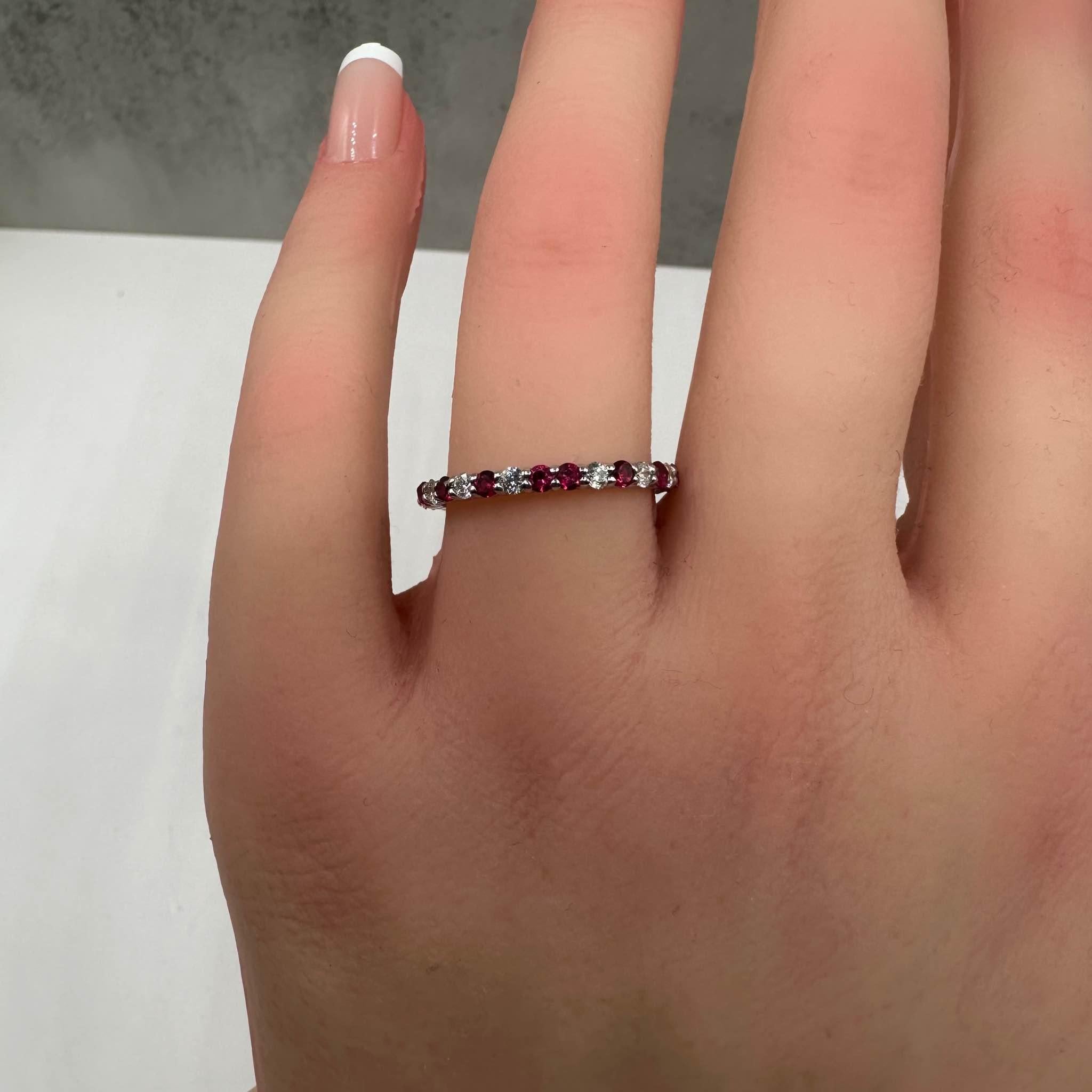 Ruby and Diamond Eternity Ring in 18kt White Gold - 0.53ctw Diamonds, Size 7 In New Condition For Sale In West Hempstead, NY