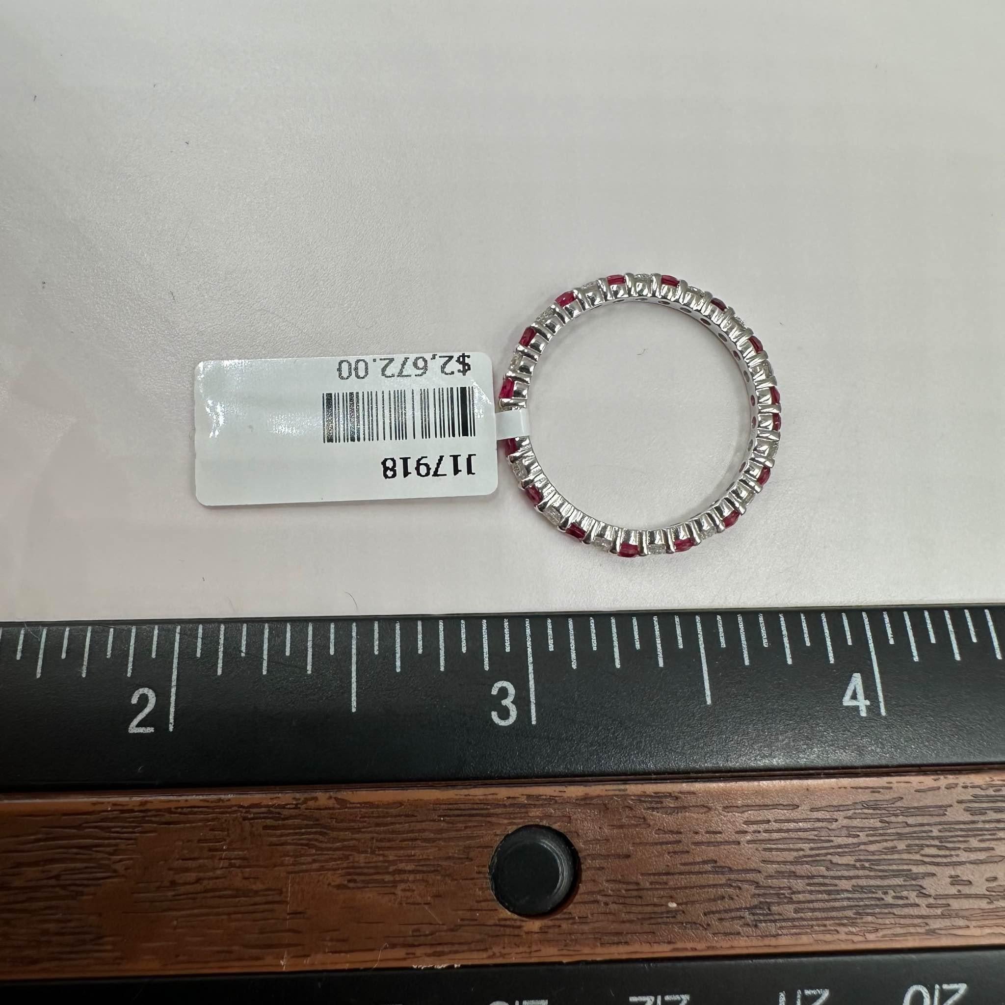 Women's Ruby and Diamond Eternity Ring in 18kt White Gold - 0.53ctw Diamonds, Size 7 For Sale