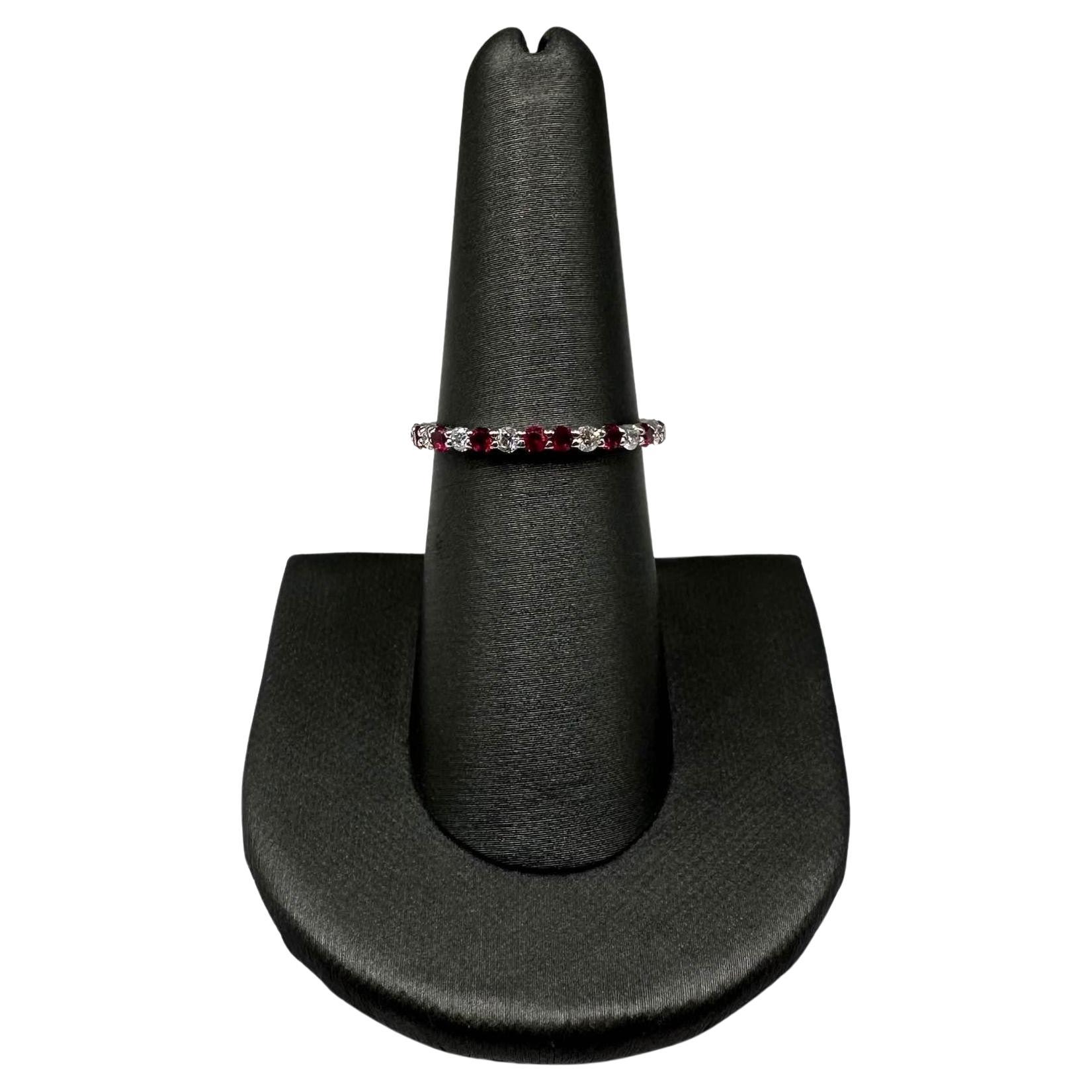 Ruby and Diamond Eternity Ring in 18kt White Gold - 0.53ctw Diamonds, Size 7