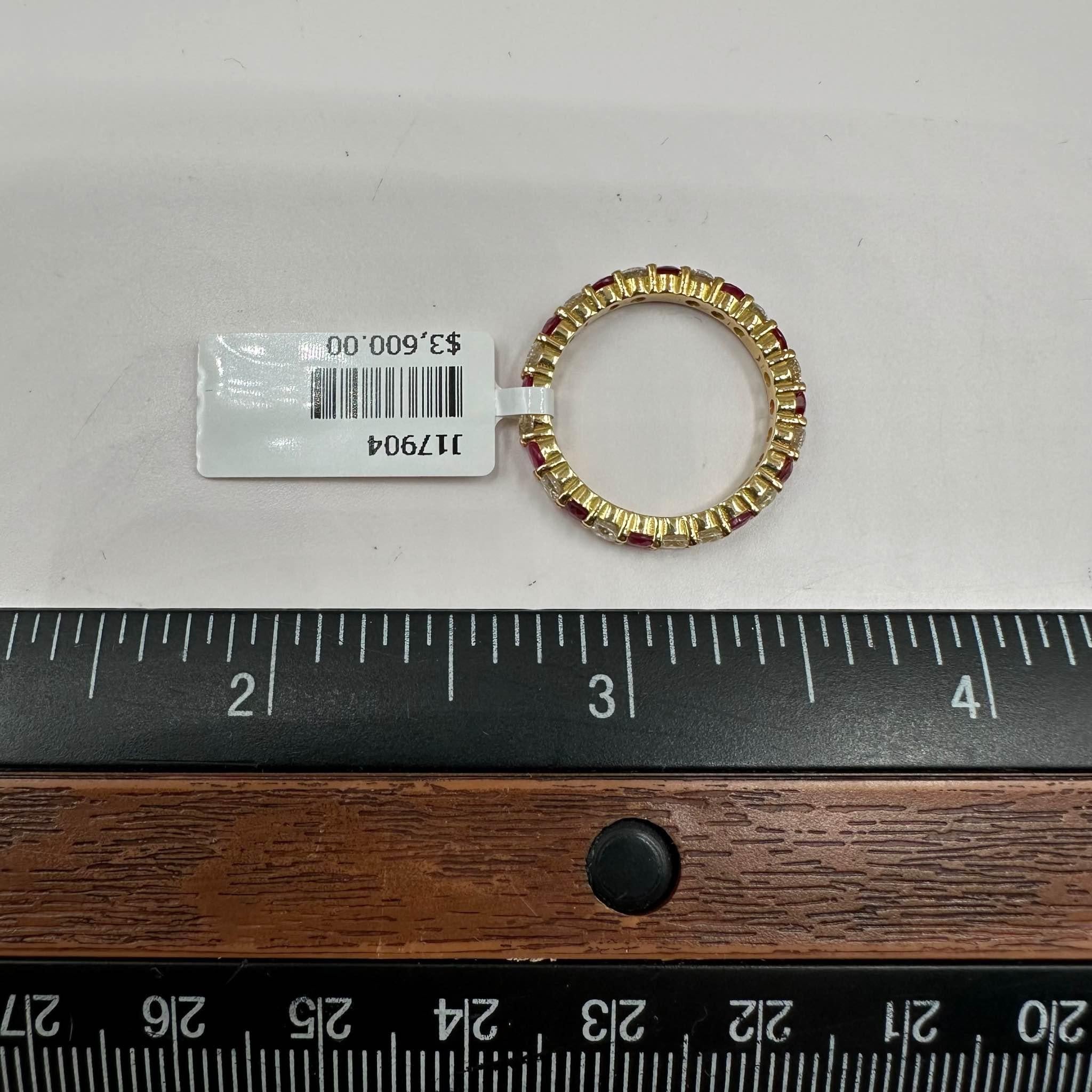 Women's Ruby and Diamond Eternity Ring in 18kt Yellow Gold - 0.84ctw Diamonds, Size 6