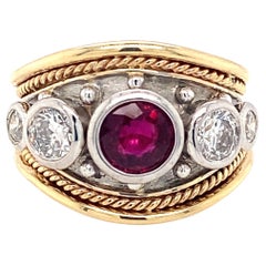 Ruby and Diamond Etruscan Style Ring in 14 Karat Gold