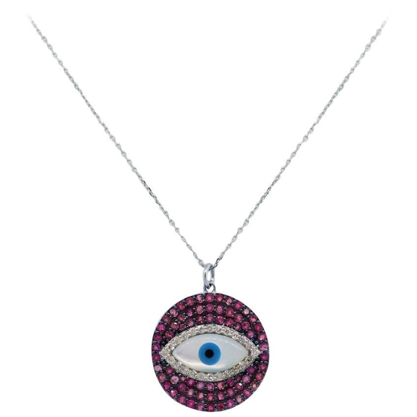 Ruby and Diamond Evil Eye Pendant Necklace