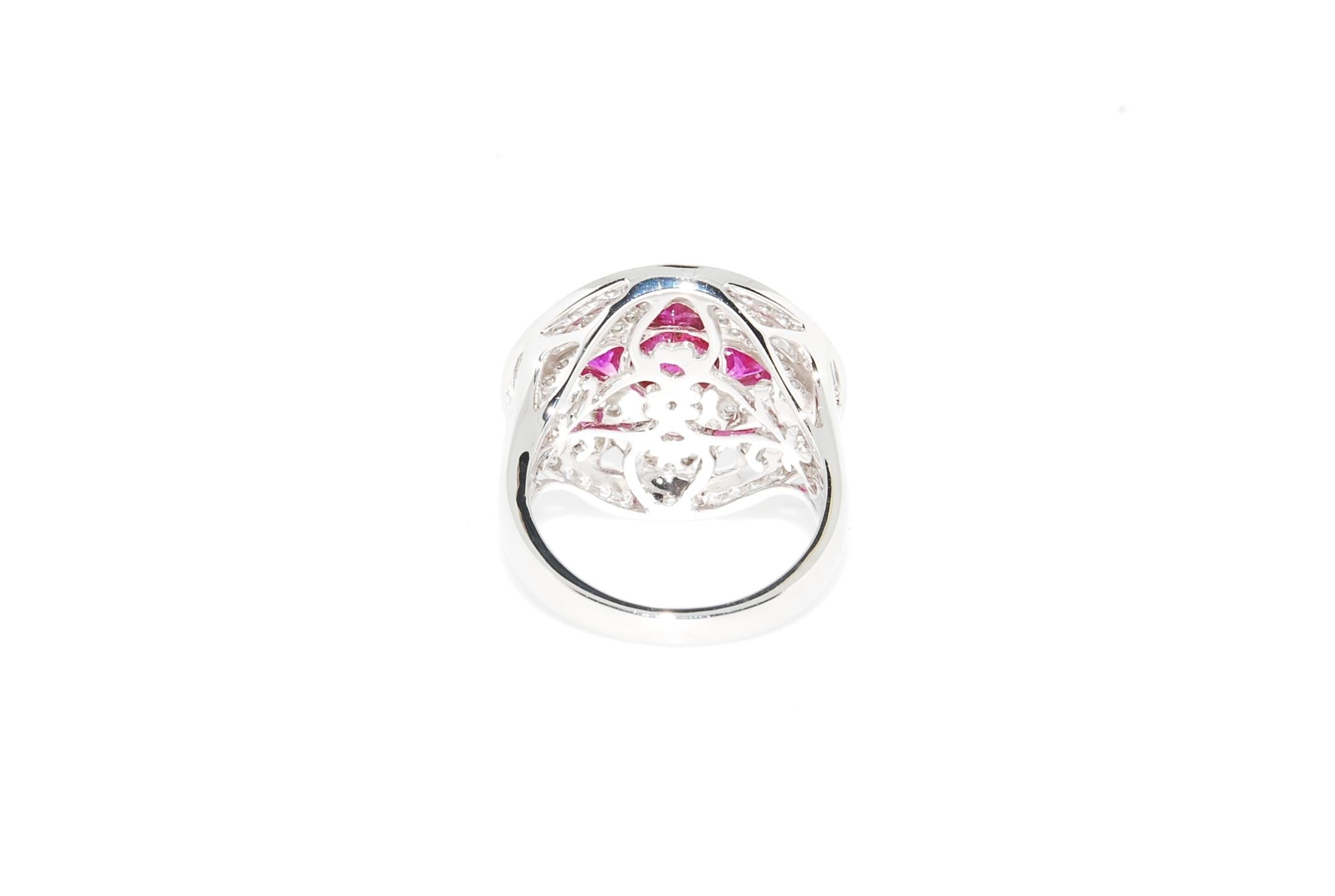 Round Cut Ruby and Diamond Fashion/Cocktail Ring in 18 Karat White Gold For Sale