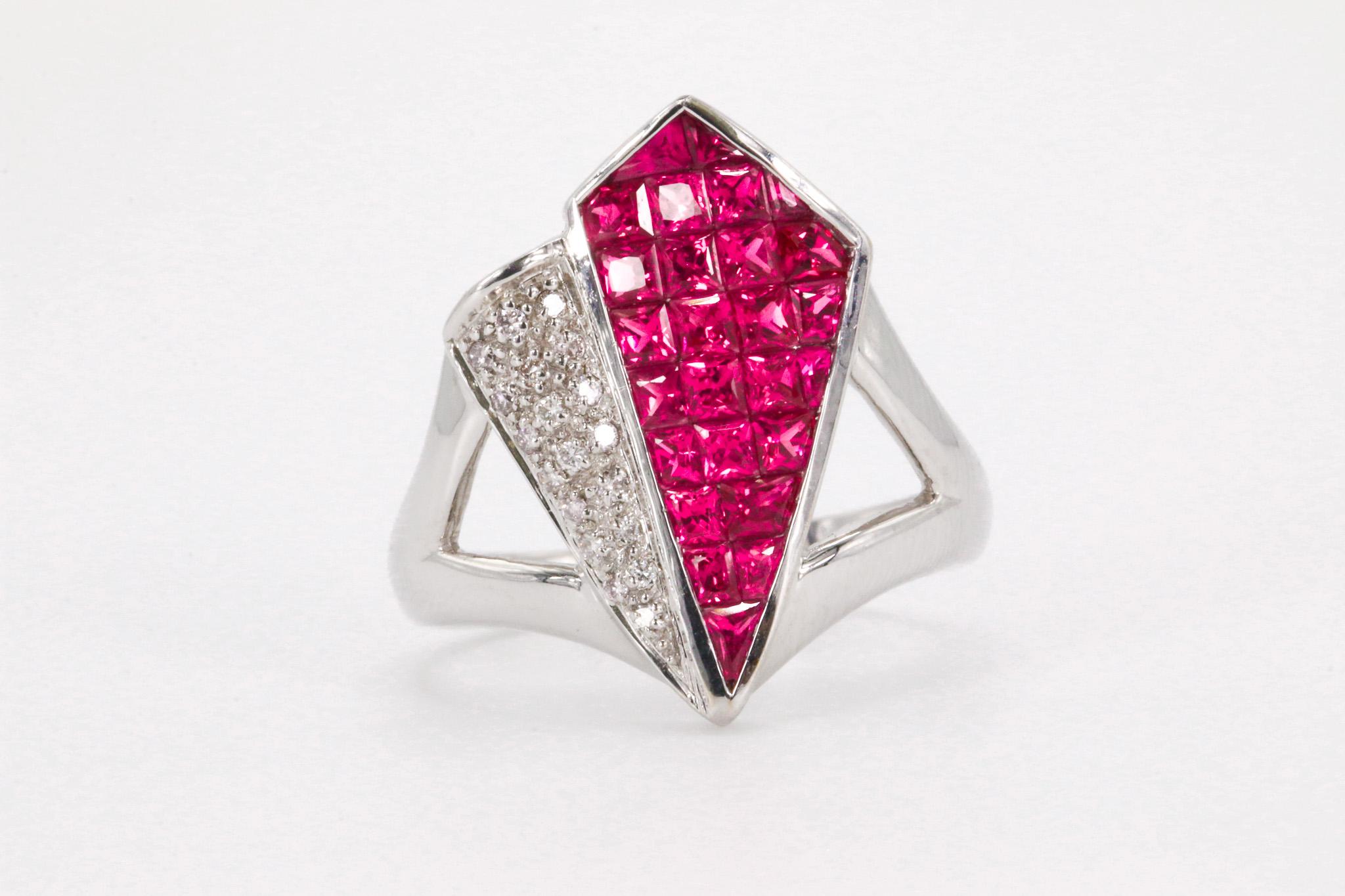 Ruby and Diamond Fashion Ring in 18K White Gold