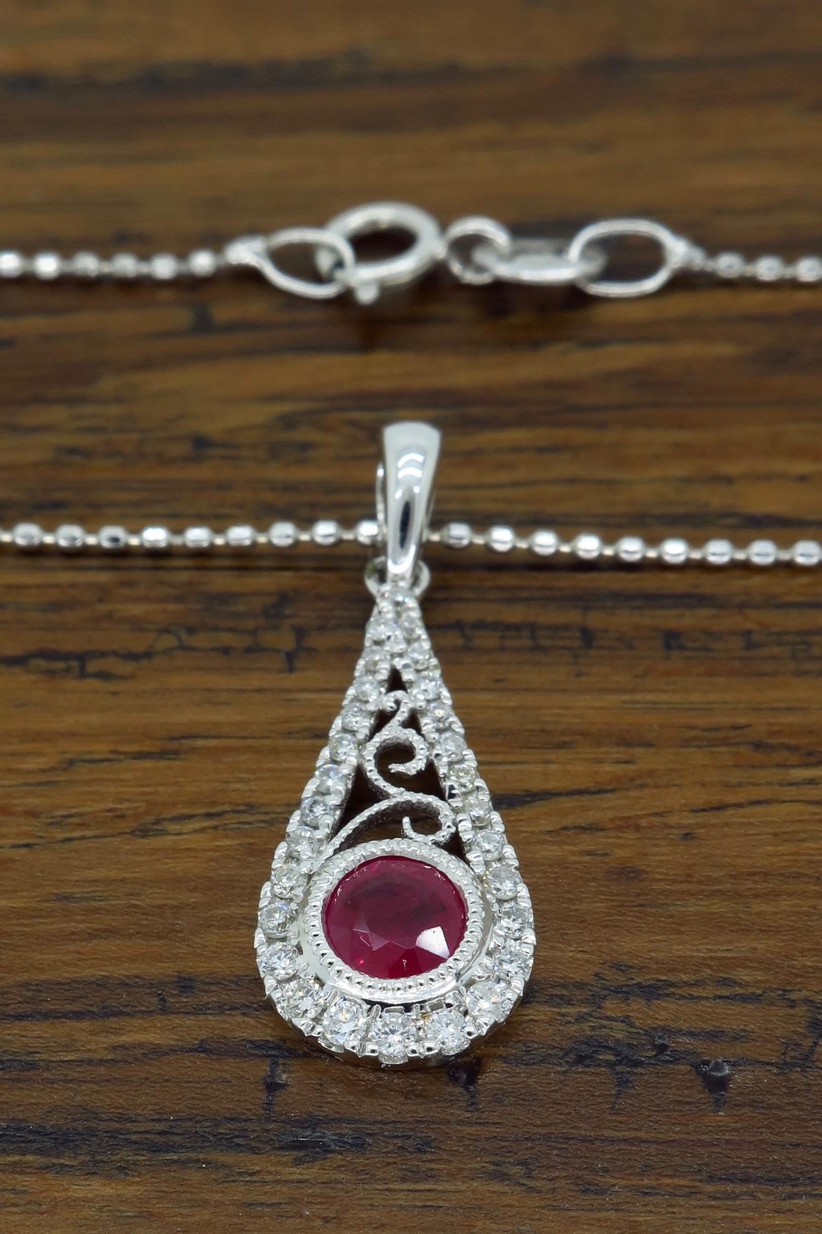 Ruby and Diamond Filigree Pendant Necklace 1