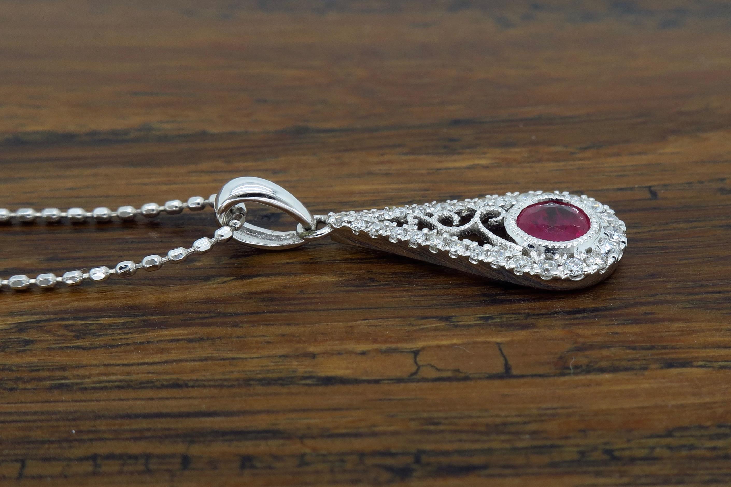 Ruby and Diamond Filigree Pendant Necklace 2