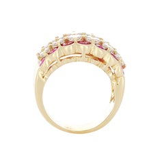Ruby and Diamond Five Row Ring, 18 Karat Yellow Gold