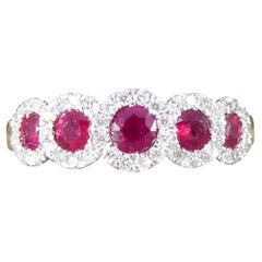 Ruby and Diamond Five Stone Cluster in 18ct Yellow and White Gold