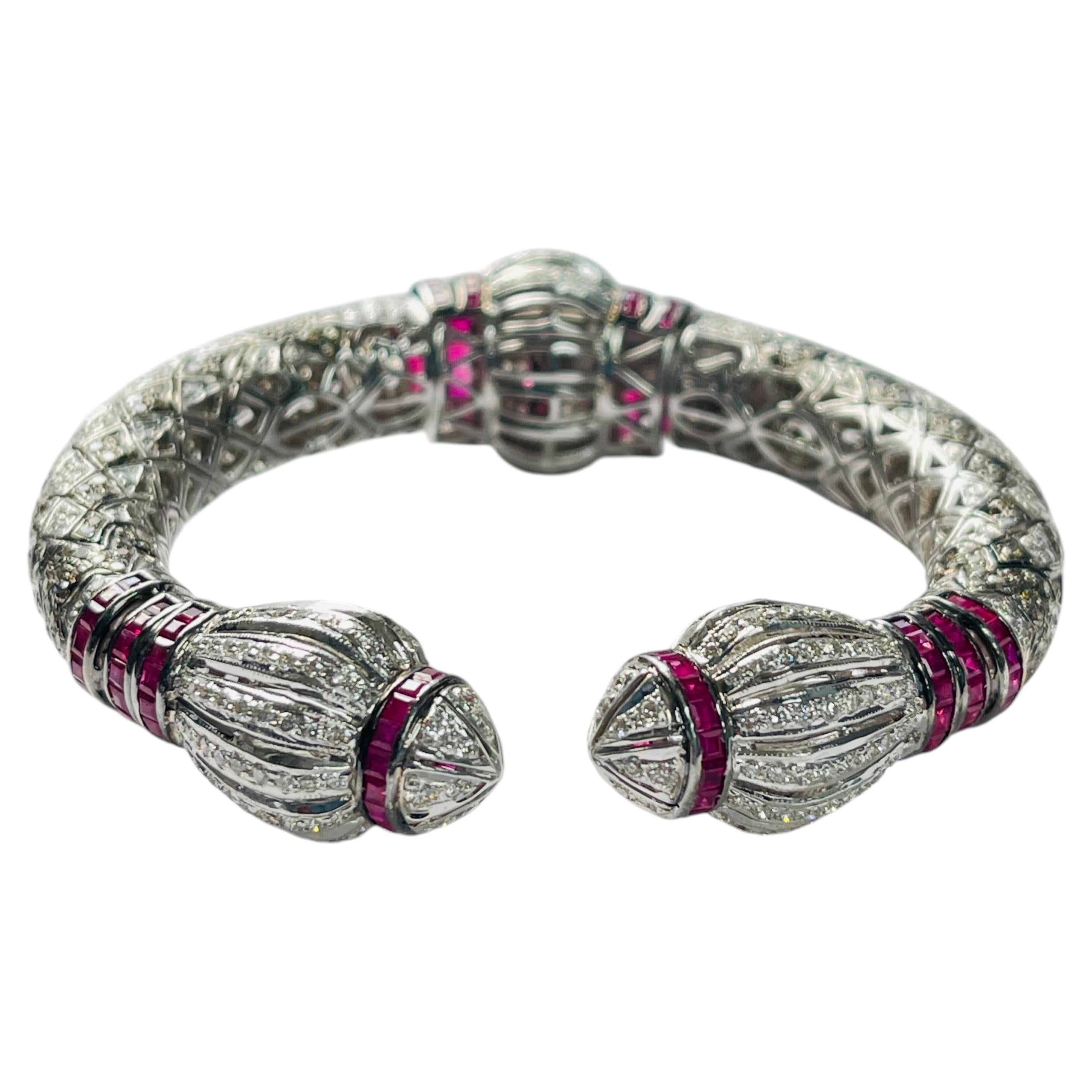 Ruby And Diamond Flexible Bangle In 18 Karat White Gold.