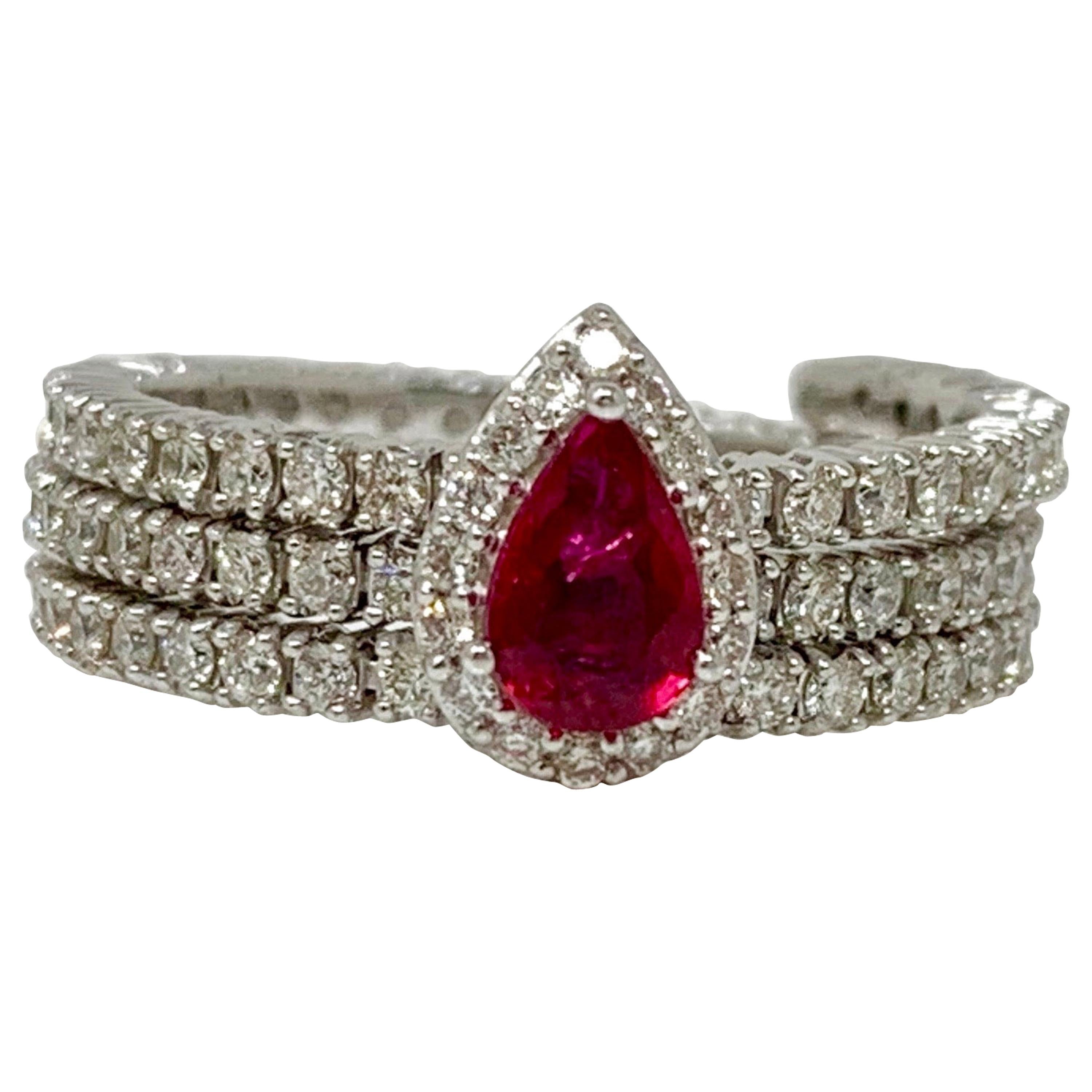 Ruby and Diamond Flexible Ring in 14 Karat White Gold For Sale