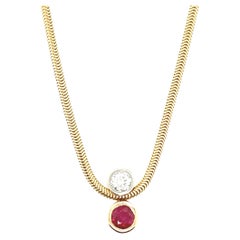 Ruby and Diamond Floating Pendant on Chain 