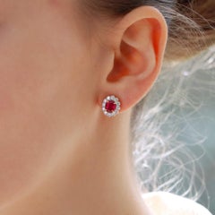 Ruby and Diamond Floral Cluster Stud Earrings Set in Gold and Platinum