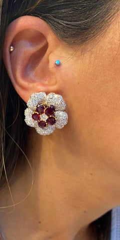 Ruby and Diamond Floral Earrings