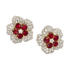 Ruby and Diamond Floral Earrings