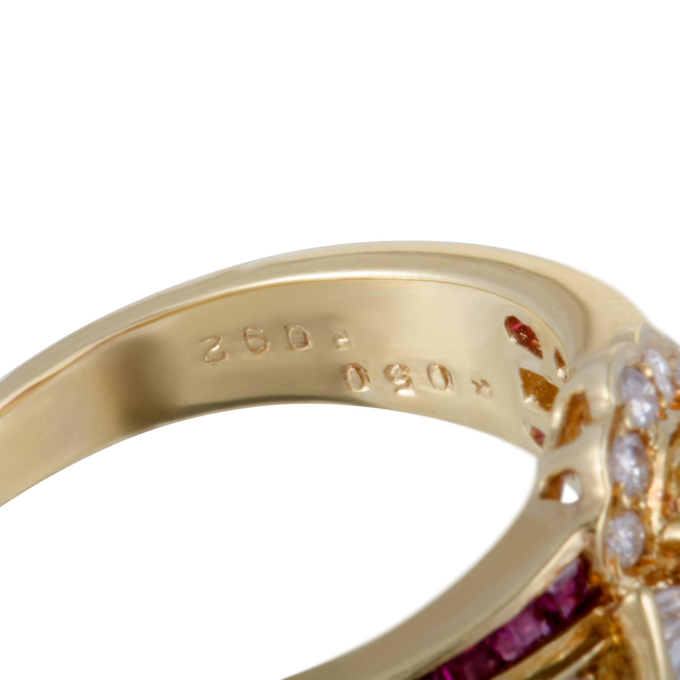 Women's Ruby and Diamond Floral Gold Band Ring