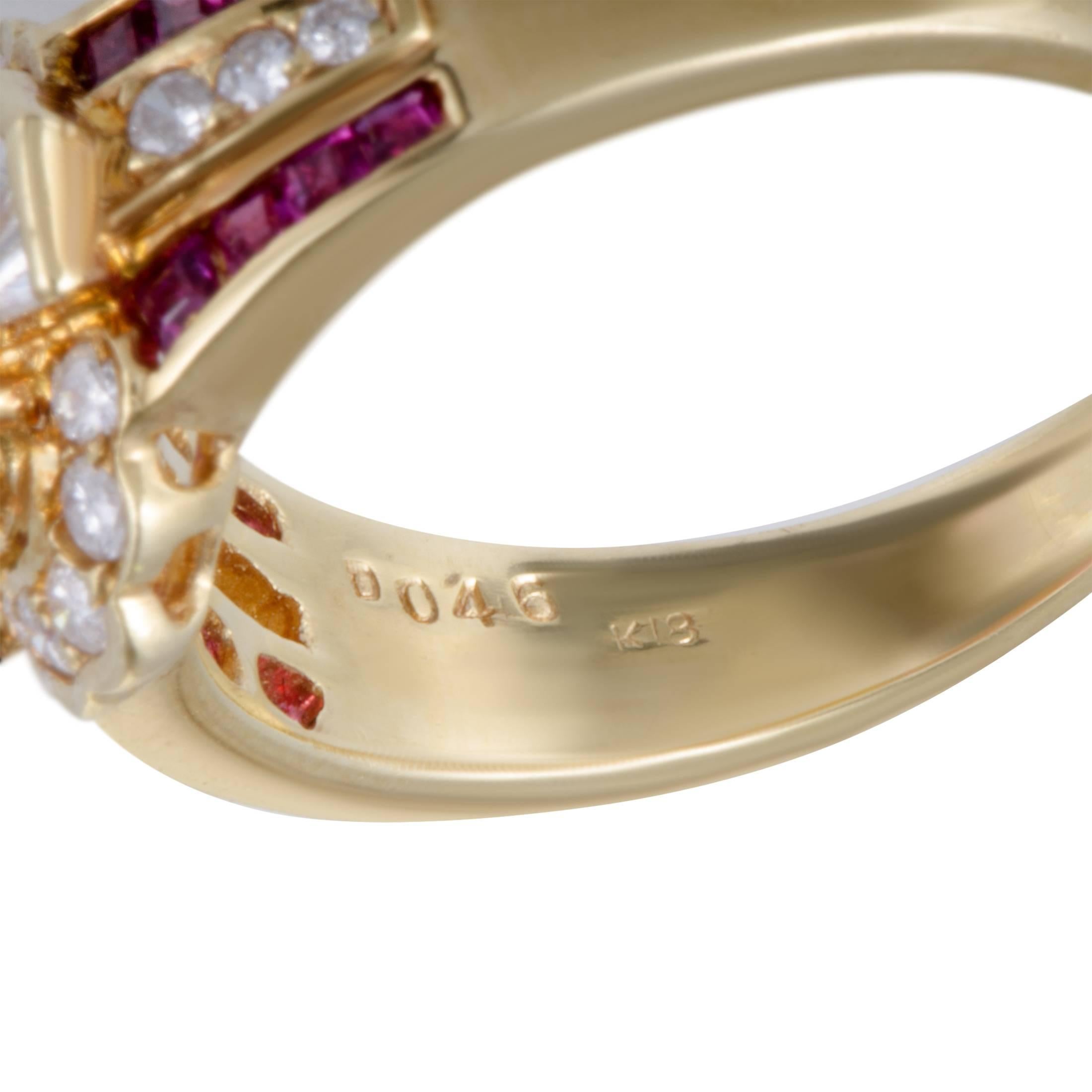 Ruby and Diamond Floral Gold Band Ring 1