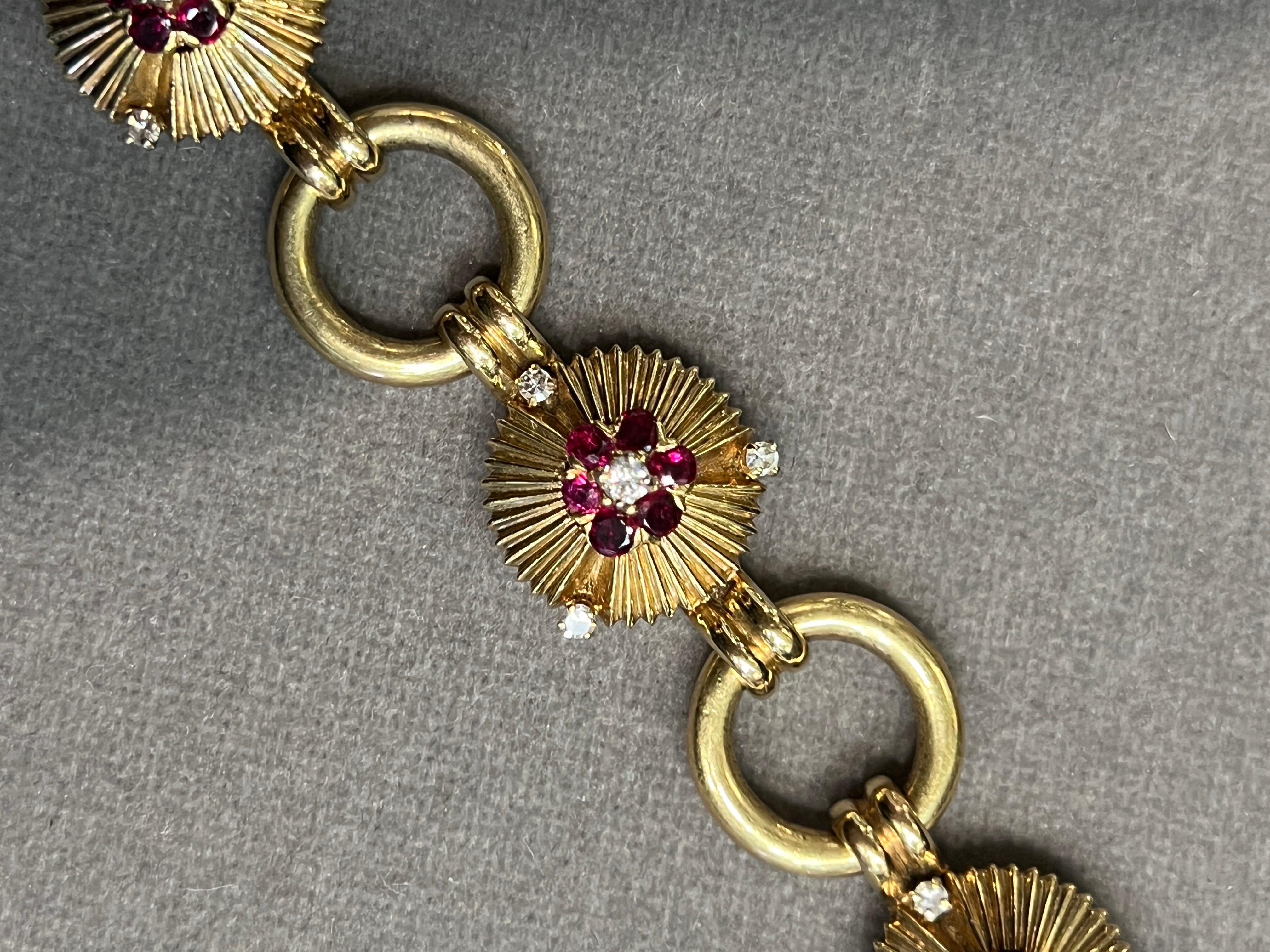 Women's Ruby and Diamond Floral Motif Bracelet For Sale