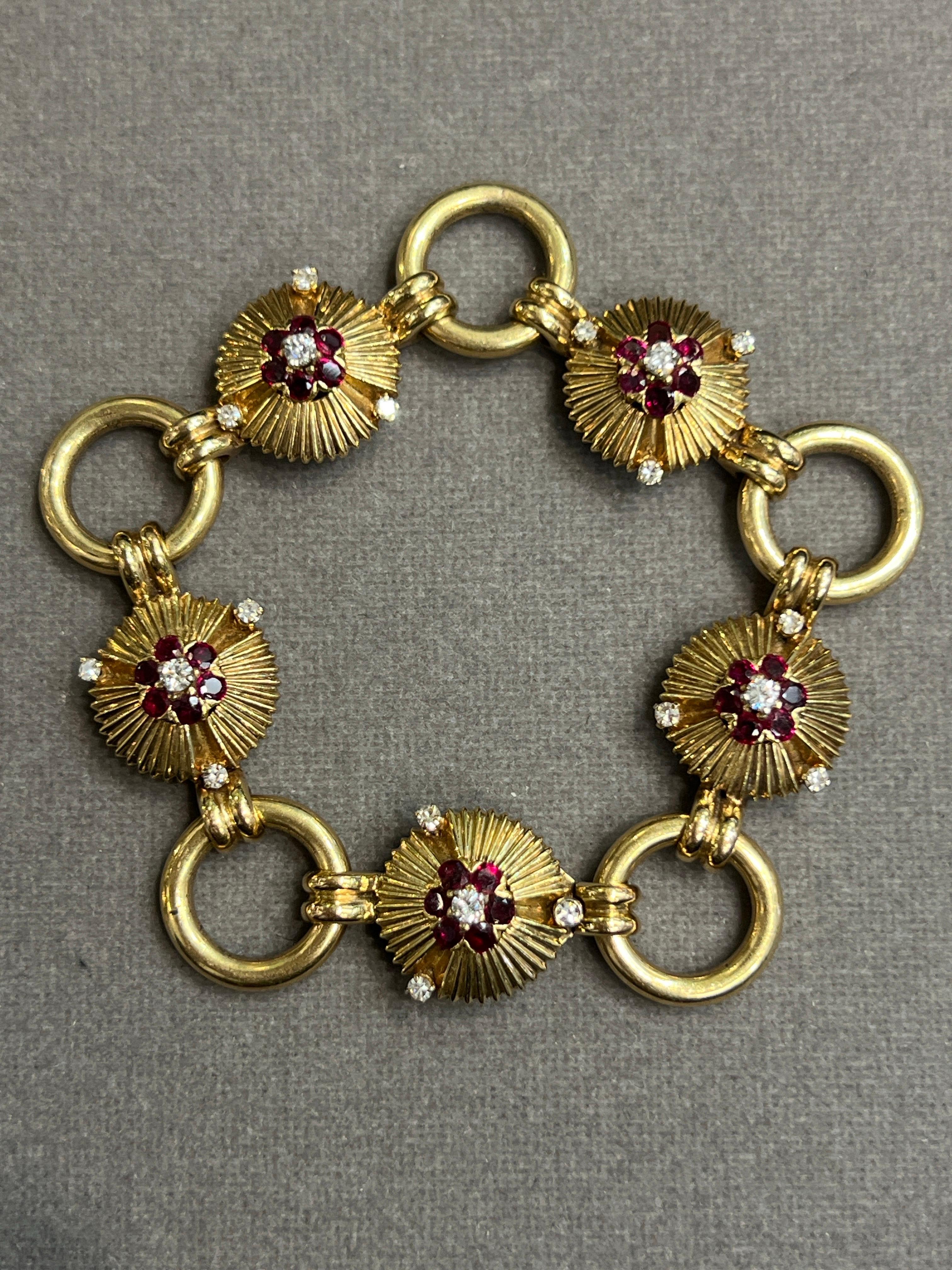 Ruby and Diamond Floral Motif Bracelet For Sale 1