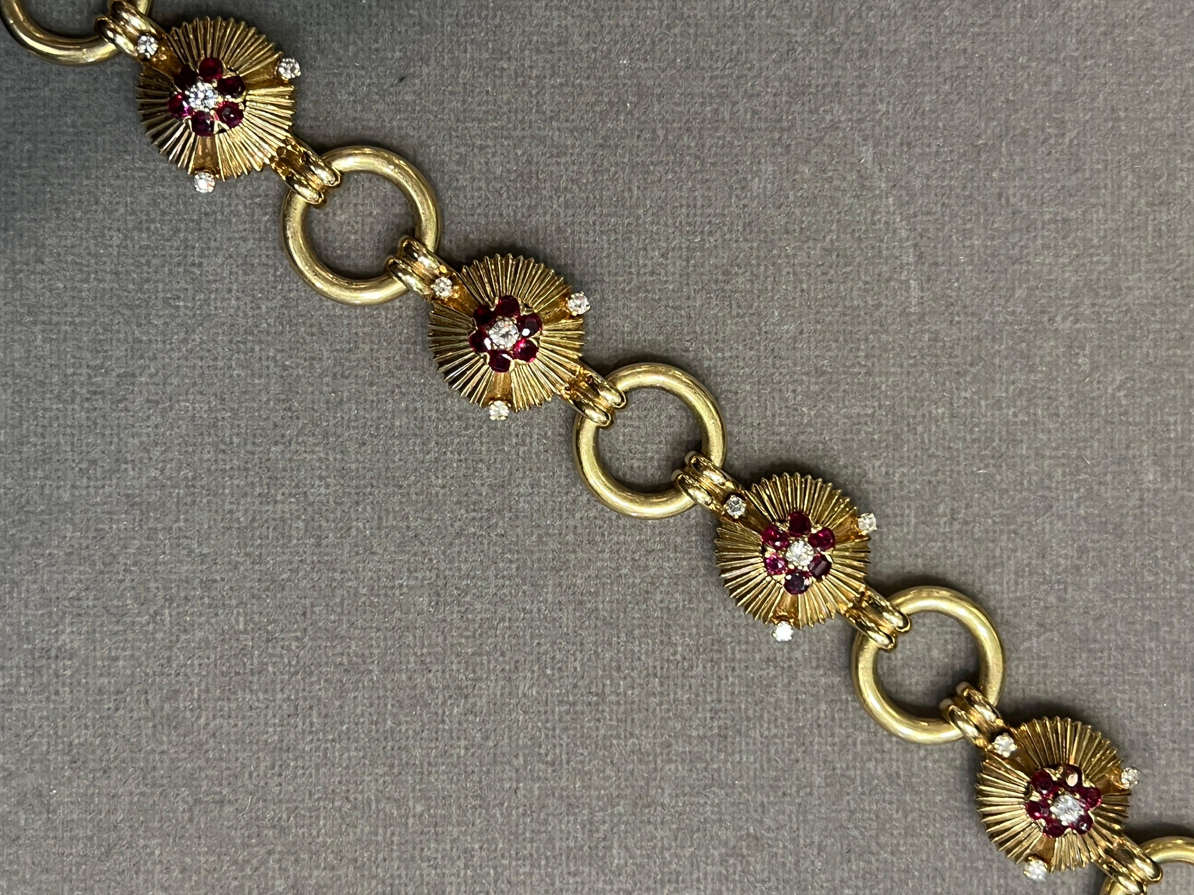 Ruby and Diamond Floral Motif Bracelet For Sale 2