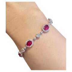 Ruby and Diamond Floret Link Bracelet in 18k White Gold