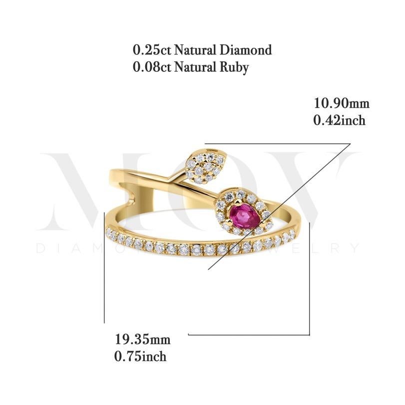 Round Cut Ruby And Diamond Flower 0.33ct Ring For Sale