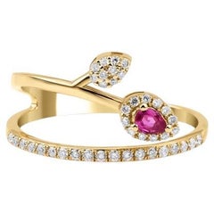 Bague fleur en rubis et diamants 0,33 ct