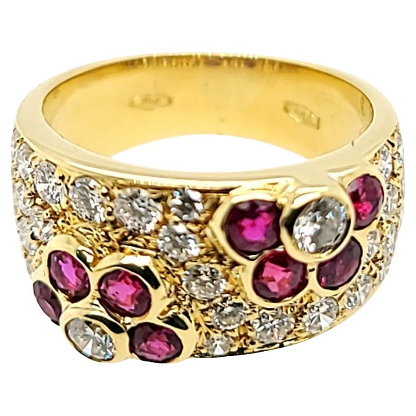 Ruby and Diamond Flower Band in Yellow Gold