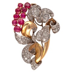 Ruby and Diamond Flower Brooch, circa 1945