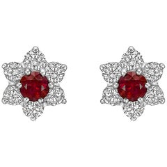 Ruby and Diamond Flower Cluster Stud Earrings Ruby and Diamond Flower Cluster Stud Earrings