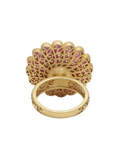Ruby and Diamond Flower Cocktail Ring Handcrafted in 18 Karat Yellow Gold