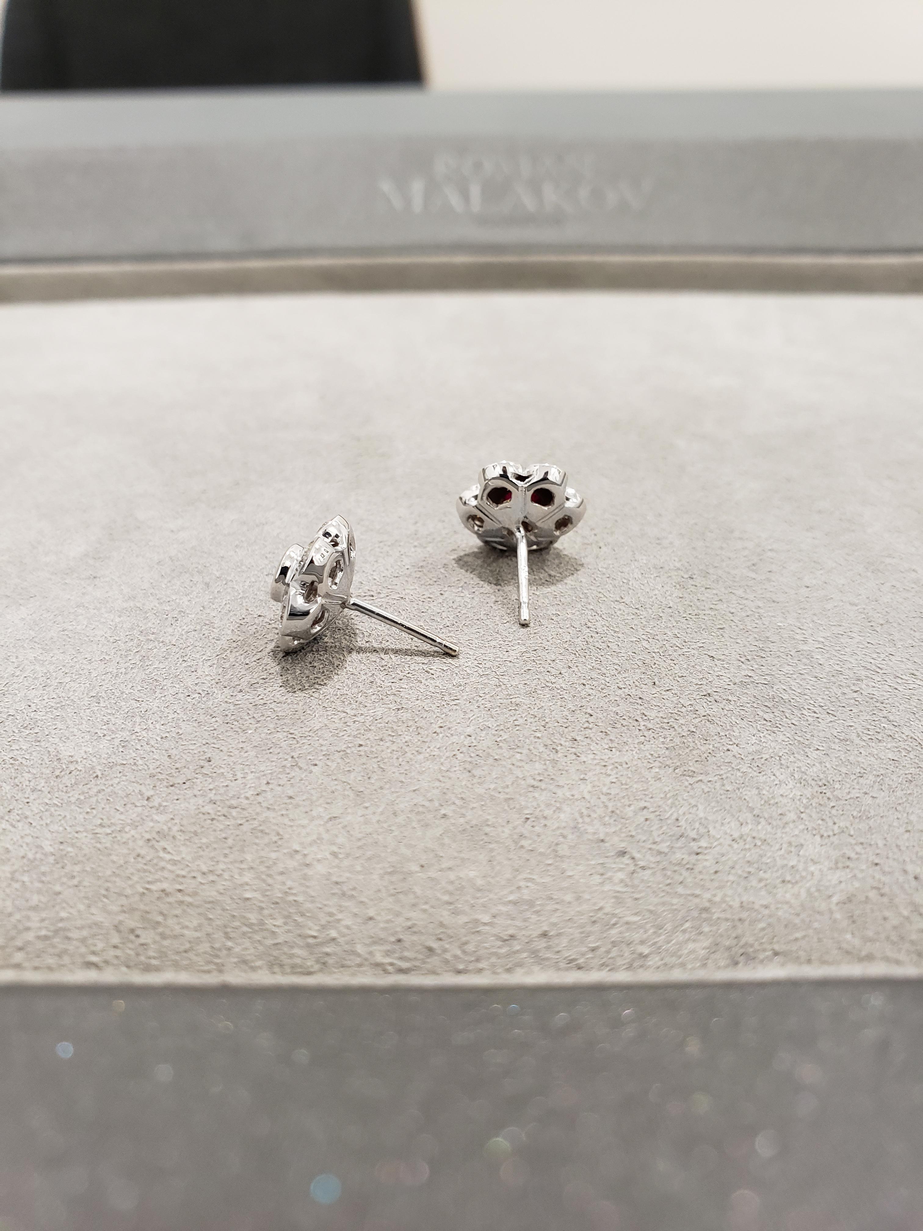 Roman Malakov Orecchini a fiore con rubino e diamante da 2,07 carati totali in oro bianco in vendita 1