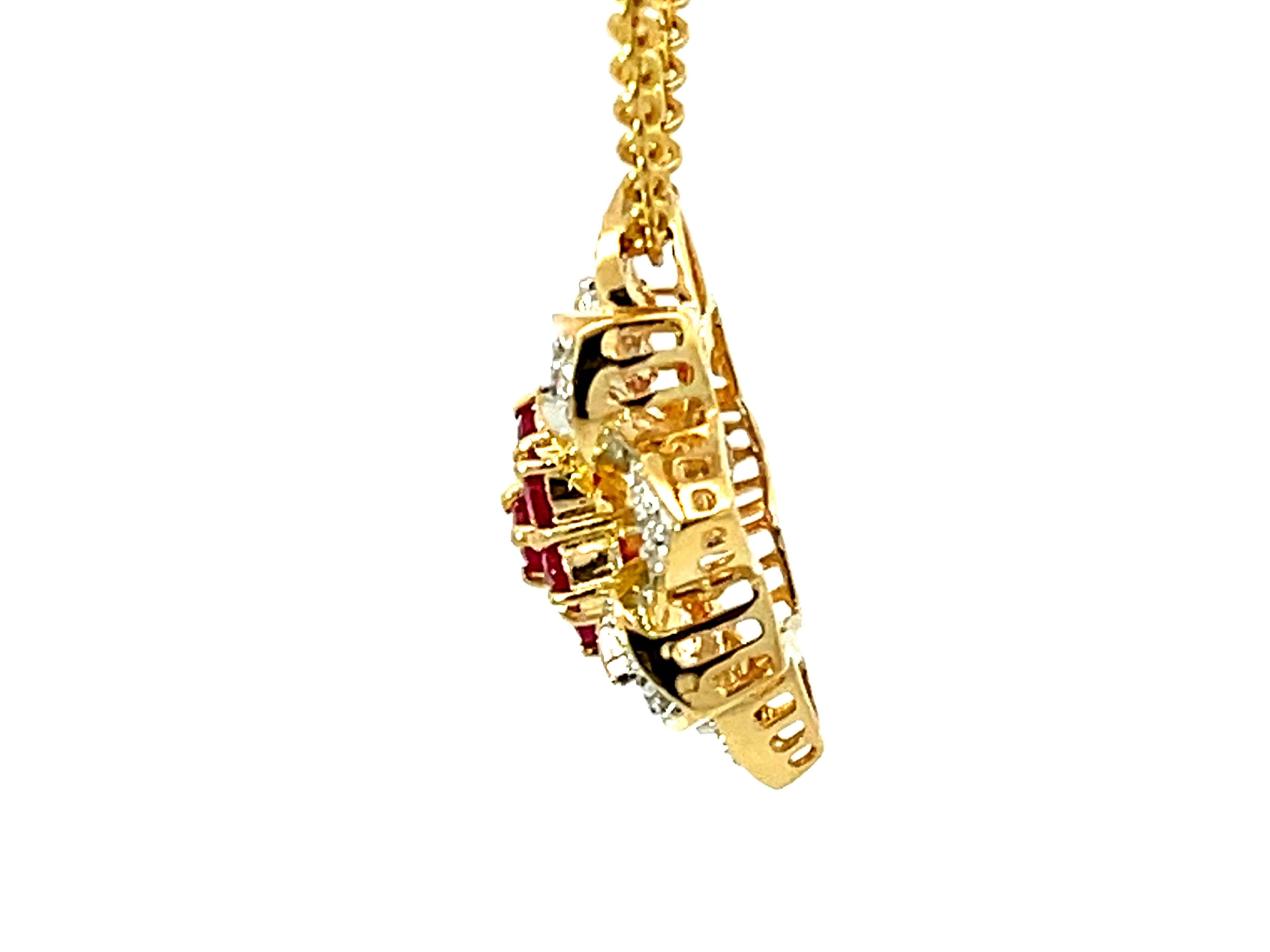 Women's Ruby and Diamond Flower Necklace Solid 18k Yellow Gold For Sale