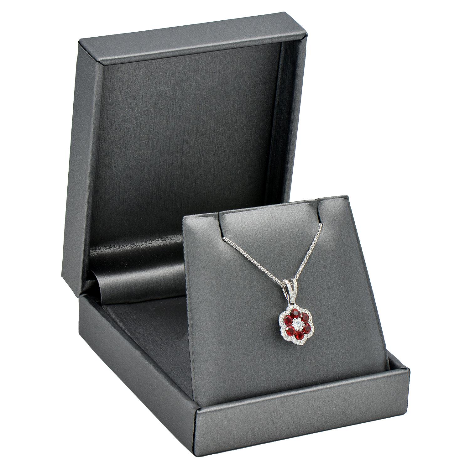 Contemporary Ruby and Diamond Flower Pendant For Sale