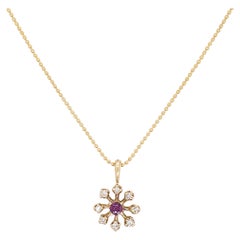 Ruby and Diamond Flower Pendant Necklace, 14K Yellow Gold
