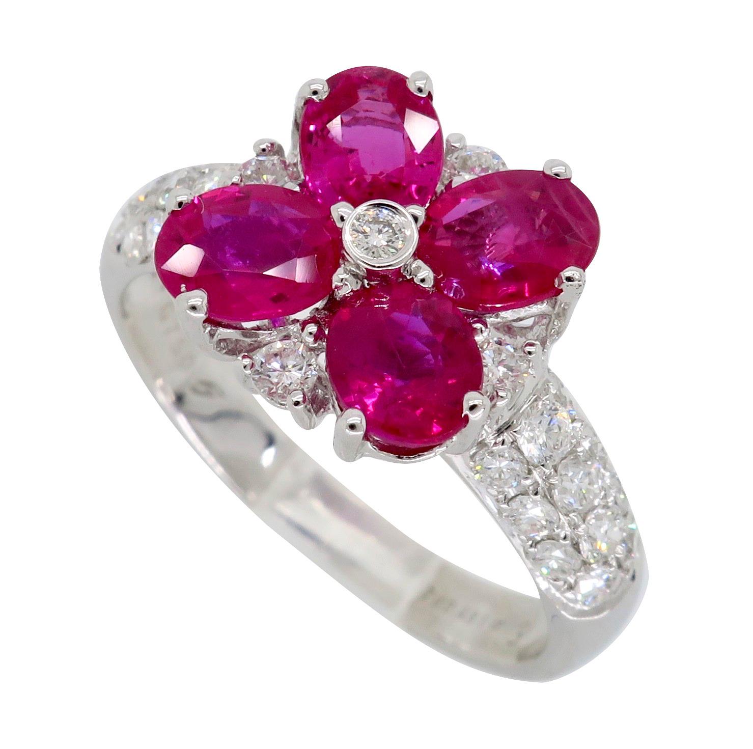 Ruby and Diamond Flower Ring in 18 Karat White Gold 6