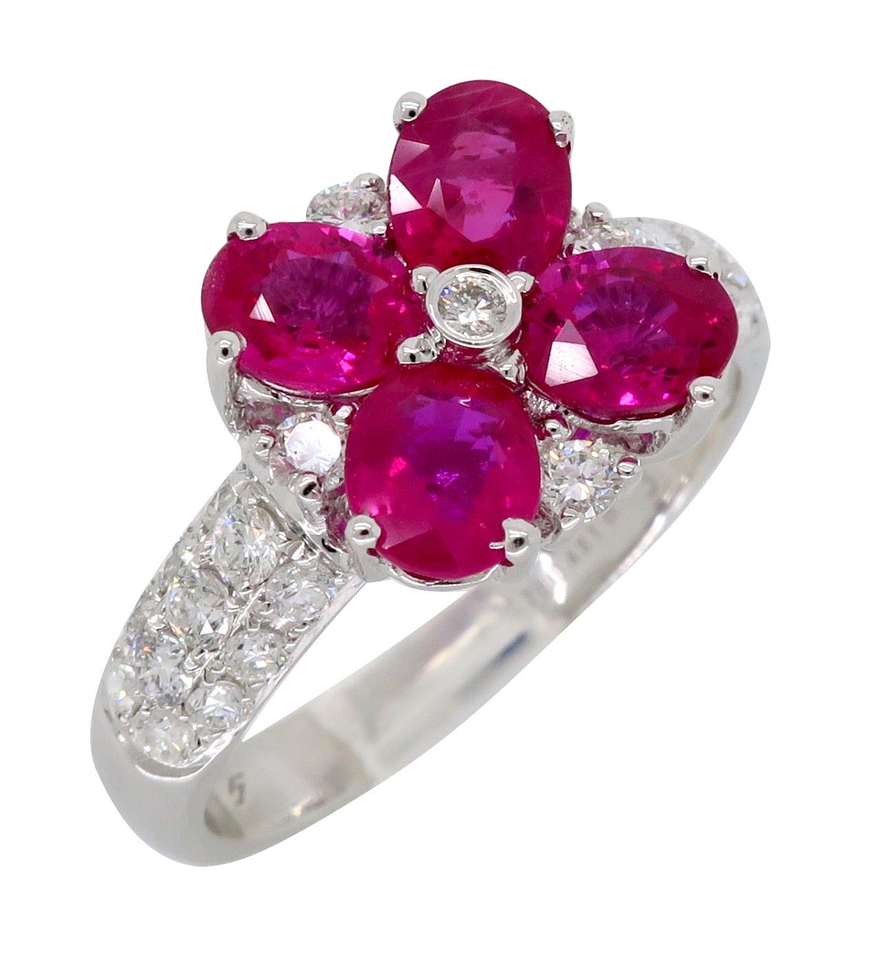 Ruby and Diamond Flower Ring in 18 Karat White Gold 7