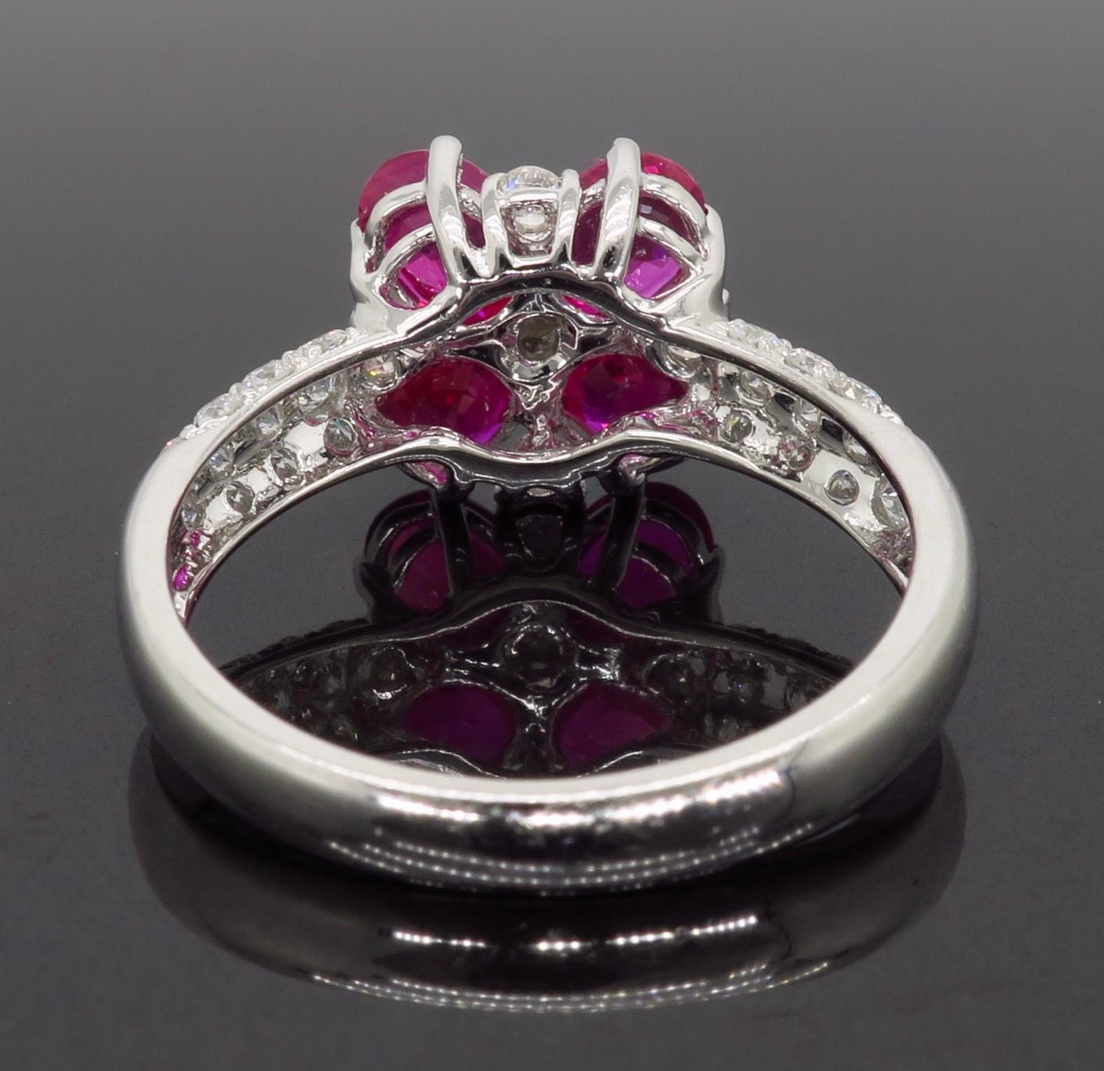 Ruby and Diamond Flower Ring in 18 Karat White Gold 1