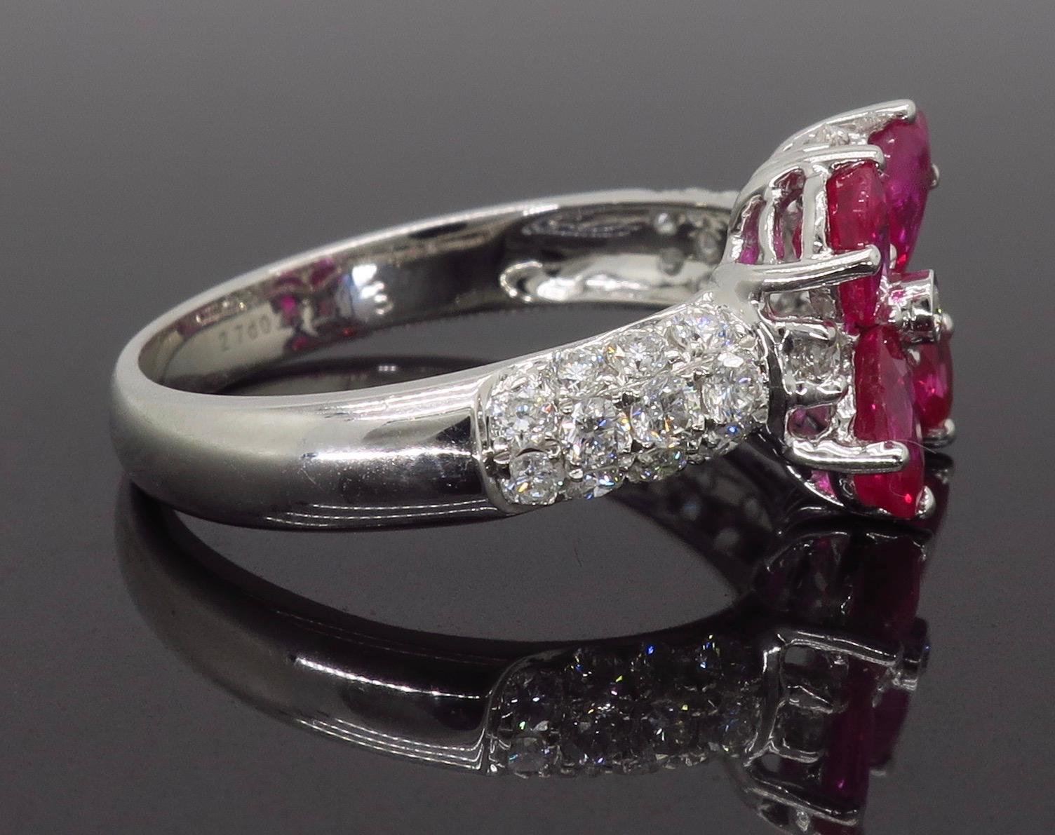 Ruby and Diamond Flower Ring in 18 Karat White Gold 2