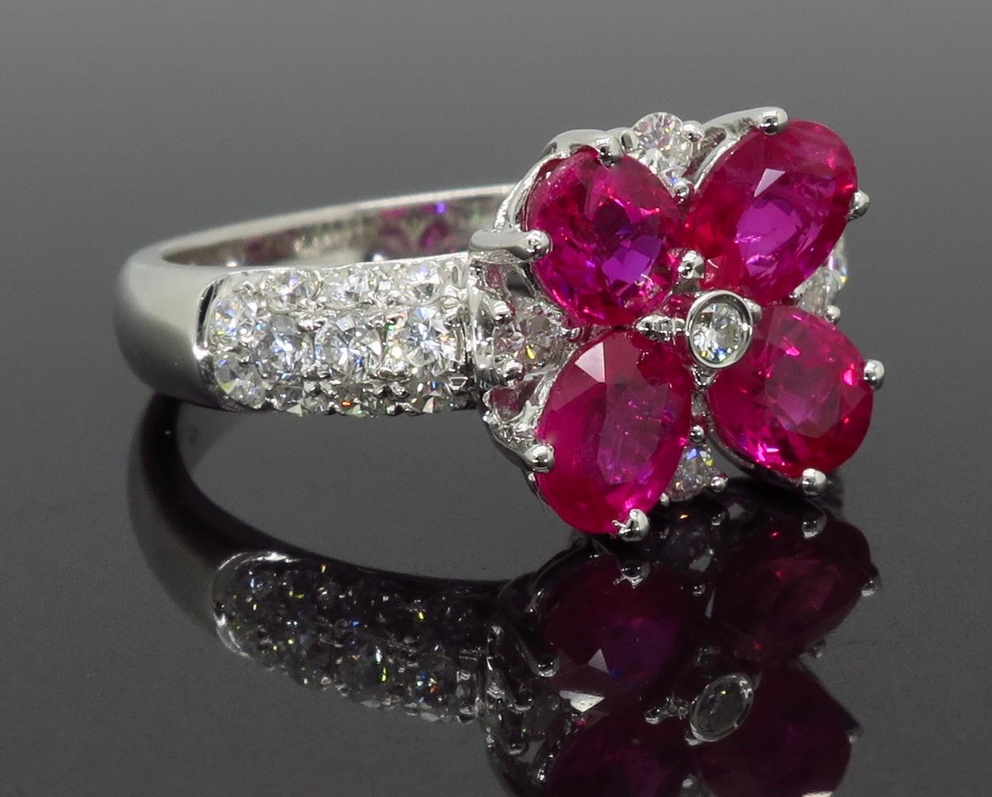 Ruby and Diamond Flower Ring in 18 Karat White Gold 3