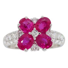 Ruby and Diamond Flower Ring in 18 Karat White Gold